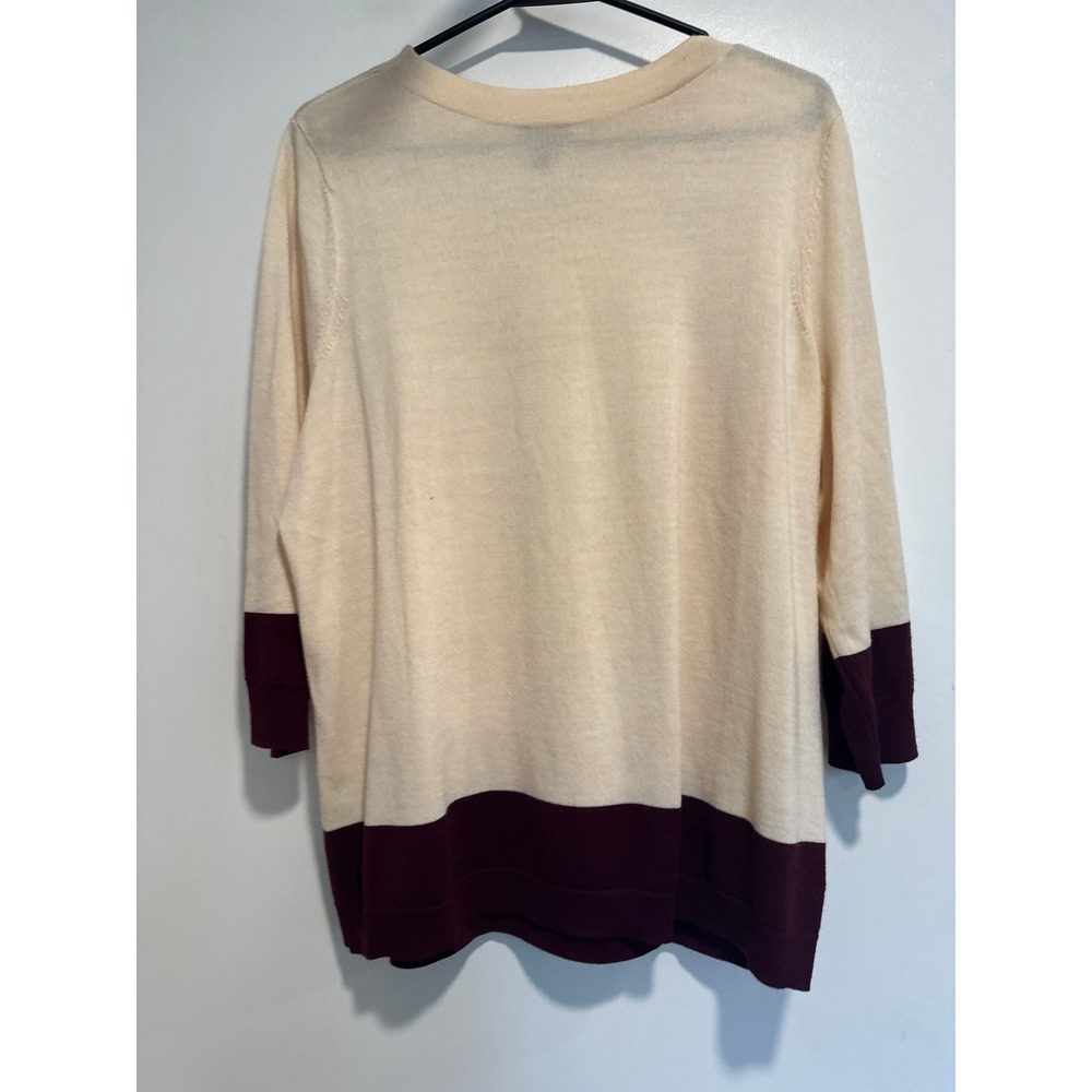 Talbots Classic Colorblock Merino Wool Sweater Sz:1X Cream Burgundy Knit